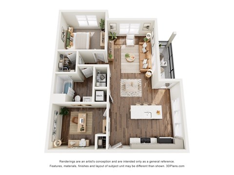 Floor plan for 1 bed, 1 bath, 933 sqft